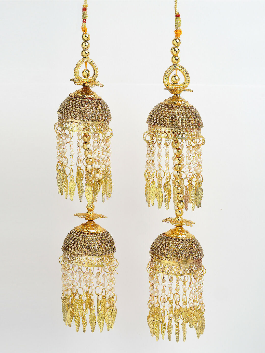 NVR Women's Pack Of 2 Gold- Plated Stone Studded Bridal Layered Kaleera Sets