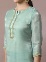 Thumbnail for Myshka Women's Sea Green Solid Straight Party Kurta Set With Dupatta - Distacart