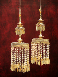 Thumbnail for NVR Women's Pack Of 2 Gold Plated Kundan Bridal Heavy Kaleera Sets