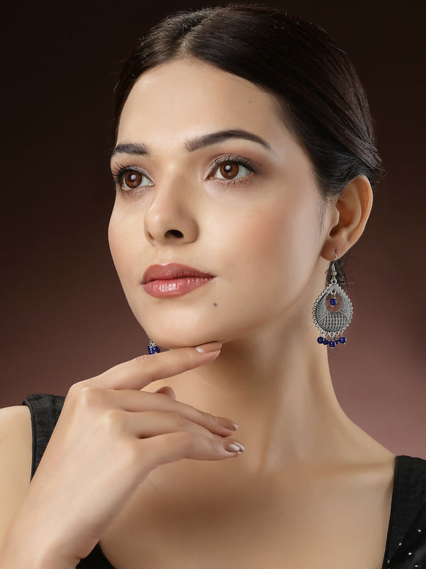 NVR Women's Silver-Plated Artificial Beads German Silver Oxidised Chandbali Earrings - Distacart
