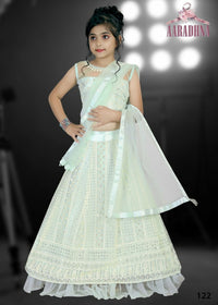 Thumbnail for Wedding Designer Darkseagreen Net Kidswear Lahenga - Aaradhna - Distacart