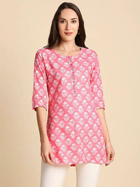 Thumbnail for Anubhutee Pink & White Floral Printed Straight Kurti - Distacart