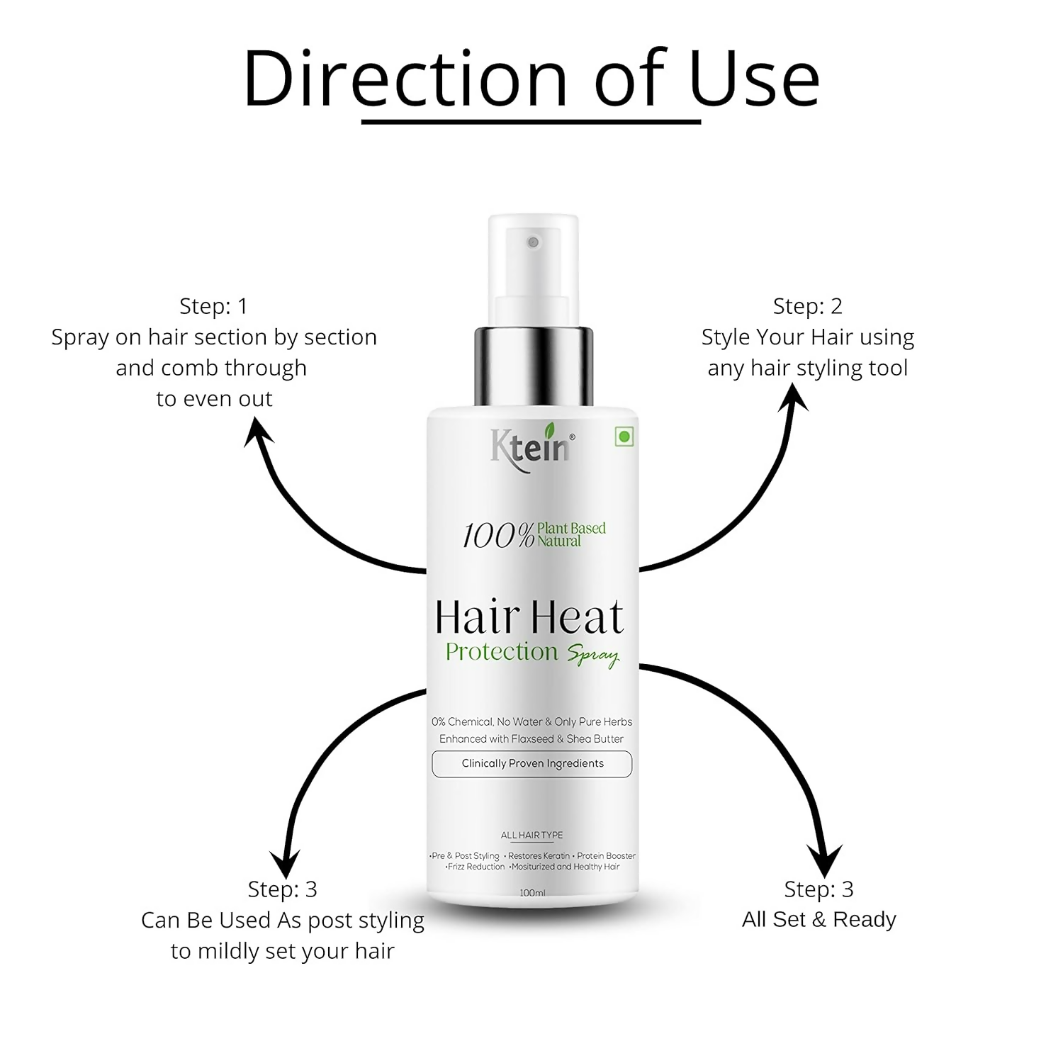 Ktein 100% Plant based Natural Hair Heat Protection Spray - Distacart