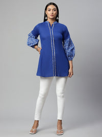 Thumbnail for Ahalyaa Women Blue Pure Cotton Printed Tunic - Distacart