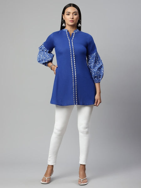 Ahalyaa Women Blue Pure Cotton Printed Tunic - Distacart