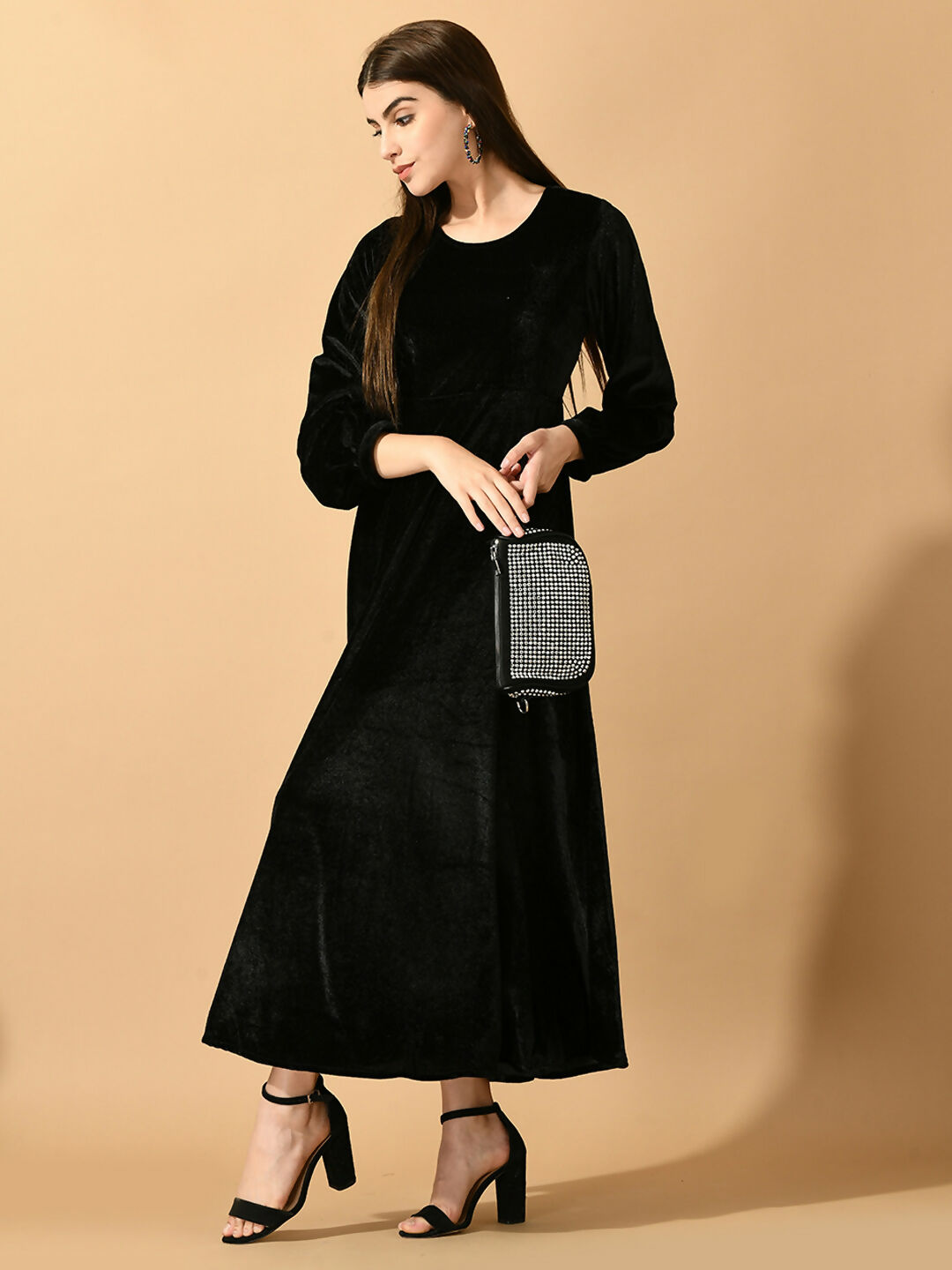 Myshka Women's Black Fit and Flare Party Dress - Distacart