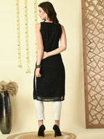 Thumbnail for Myshka Women's Black Georgette Sleeveless Straight Party Kurta - Distacart