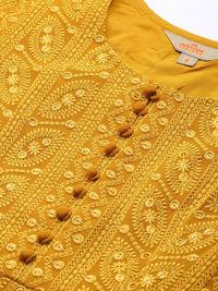 Thumbnail for Anouk Women Mustard Yellow Ethnic Motifs Embroidered Sequinned Kurta Set - Distacart