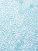Thumbnail for ADA Women Blue & White Chikankari Embroidered Straight Sustainable Handloom Kurta with Inner - Distacart