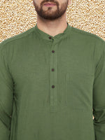 Thumbnail for Even Apparels Men's Solid Green Linen Kurta - Distacart