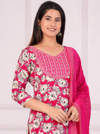 Thumbnail for Women Floral Printed Regular Straight Kurta & Palazzos With Dupatta (Pink) - Rasiya