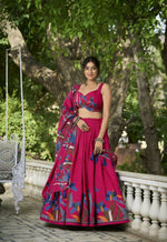 Thumbnail for Vastranavya Polyester Viscose Chanderi Lehenga Choli With Intricate Print And Dupatta - Pink - Distacart