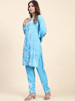 Thumbnail for HOUSE OF KARI Floral Embroidered Chikankari Pure Cotton Straight Kurta With Trousers - Distacart