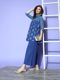 Thumbnail for Ahalyaa Blue Pure Cotton Tunic & Palazzos Ethnic Co-Ords - Distacart