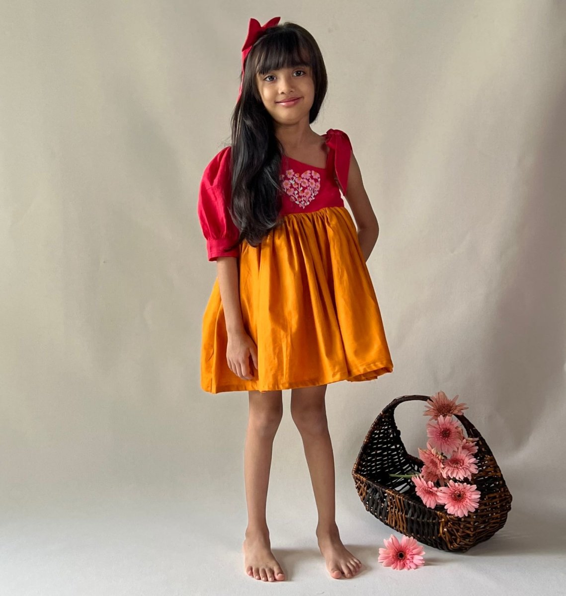 ArthLife Raspberry Pink And Orange Partywear Dress - Distacart