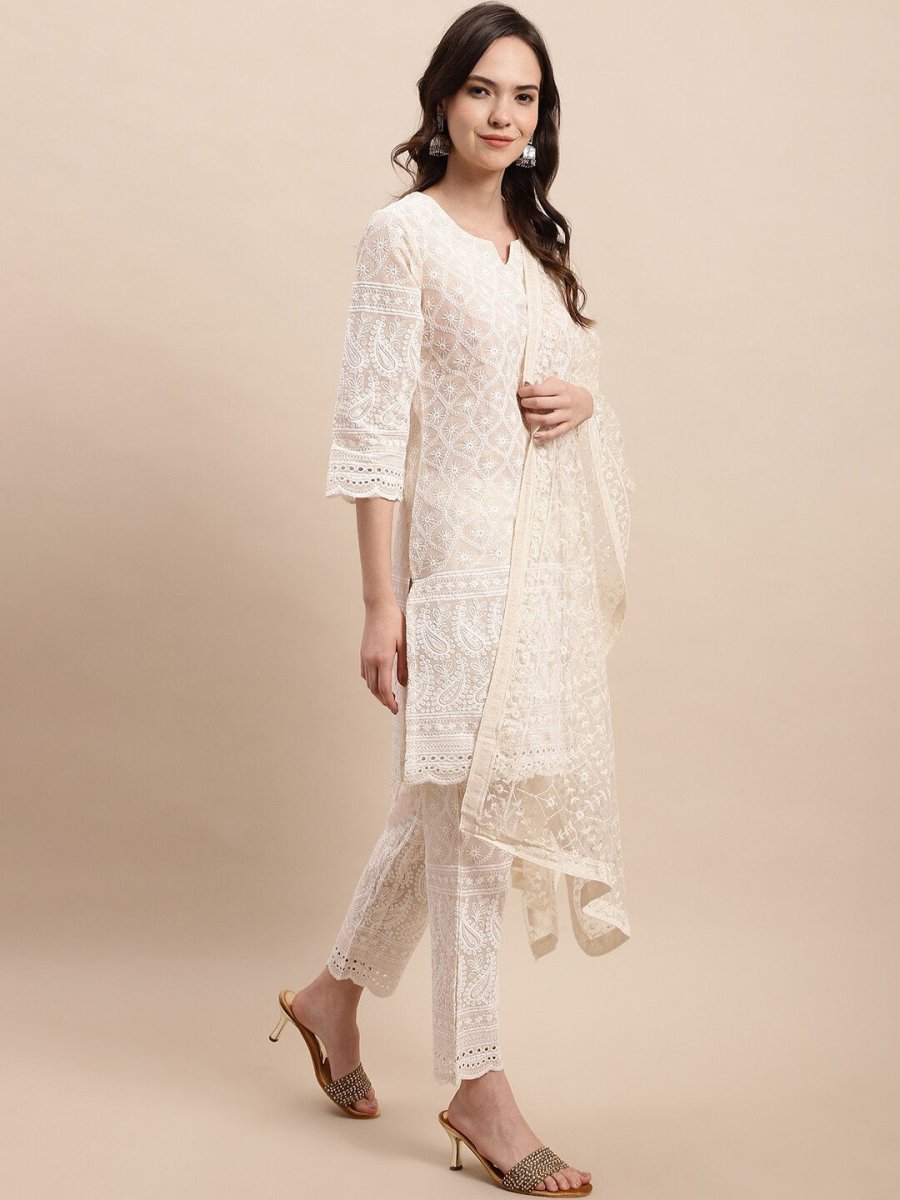 Anouk Ethnic Motifs Embroidered Pure Cotton Kurta With Trousers & Dupatta - Distacart