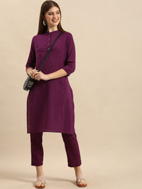 Thumbnail for Anouk Women Purple Solid Regular Pure Cotton Kurta with Trousers - Distacart