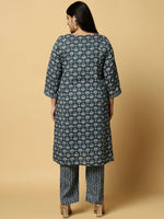 Thumbnail for Sztori Plus Size Floral Printed Pure Cotton Straight Kurta With Trouser - Distacart