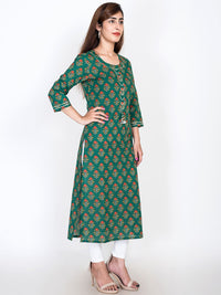 Thumbnail for Swasti Women Green Ethnic Motifs Printed Flared Sleeves Thread Work Floral Kurta