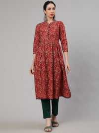 Thumbnail for Aks Ethnic Motifs Printed Cotton A-Line Kurta - Distacart