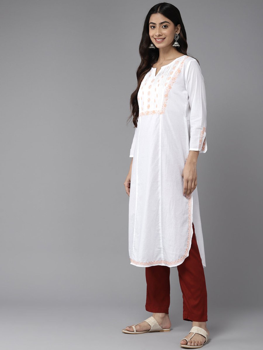 ADA Ethnic Motifs Embroidered Chikankari White Romance Kurta - Distacart