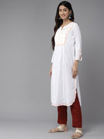 Thumbnail for ADA Ethnic Motifs Embroidered Chikankari White Romance Kurta - Distacart