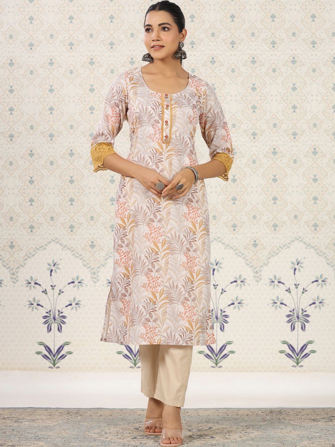 Ode by House of Pataudi Off Floral Printed Sequinned Floral Kurta - Distacart