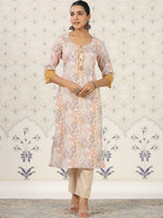Thumbnail for Ode by House of Pataudi Off Floral Printed Sequinned Floral Kurta - Distacart