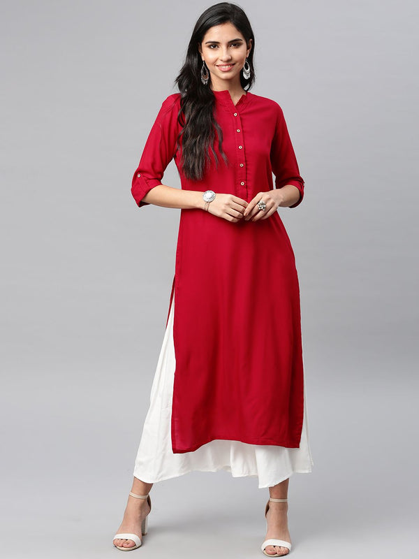 Vishudh Women Red Solid Straight Kurta - Distacart