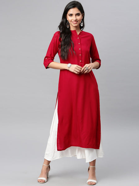 Vishudh Women Red Solid Straight Kurta - Distacart