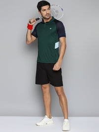 Thumbnail for Alcis Men Green & Navy Blue Colourblocked Polo Collar Slim Fit Running T-shirt - Distacart