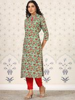 Thumbnail for Ode by House of Pataudi Green Floral Printed Straight Kurta - Distacart