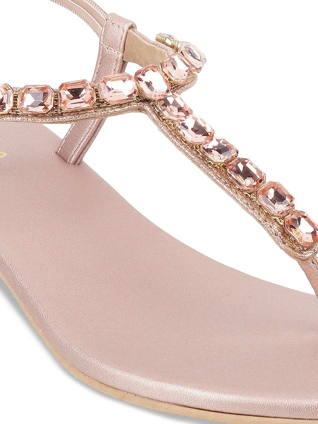 Metro Embellished T - Strap Block Heels With Backstrap