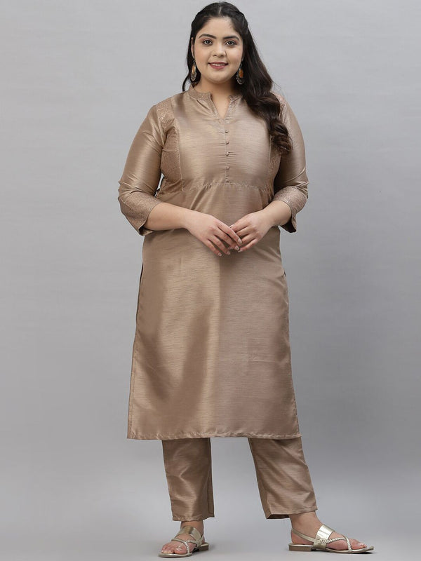 Sztori Plus Size Mandarin Collar Straight Kurta with Trousers - Distacart