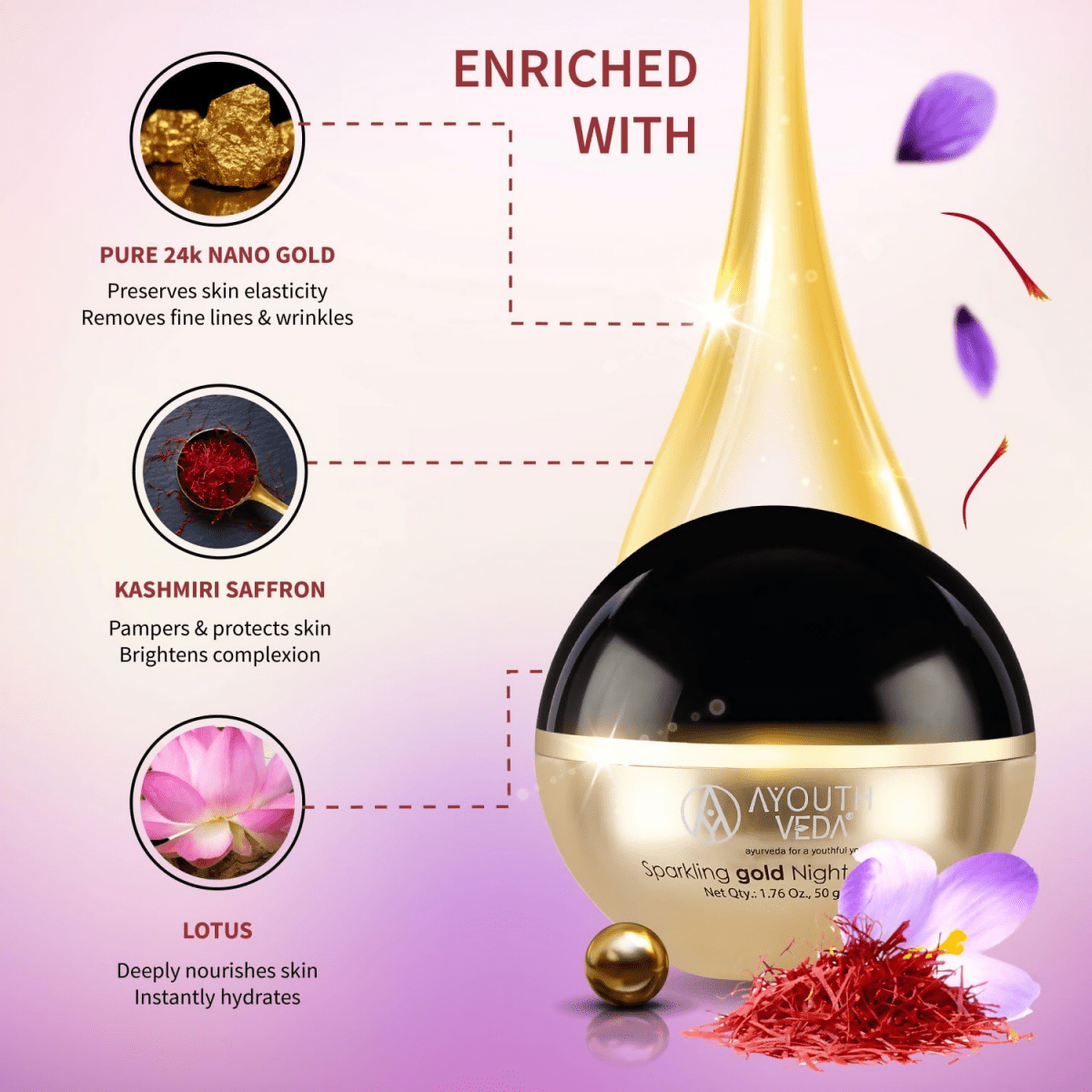 Ayouthveda Sparkling Gold Night Cream - Distacart