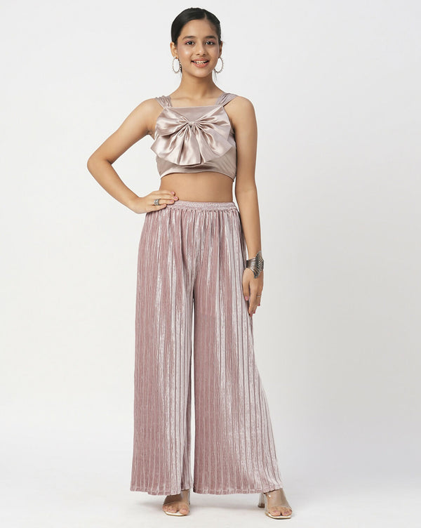 Lil Drama Glam Up Girls Grey Pant With Satin Top Party Co-Ordinate Set - Distacart