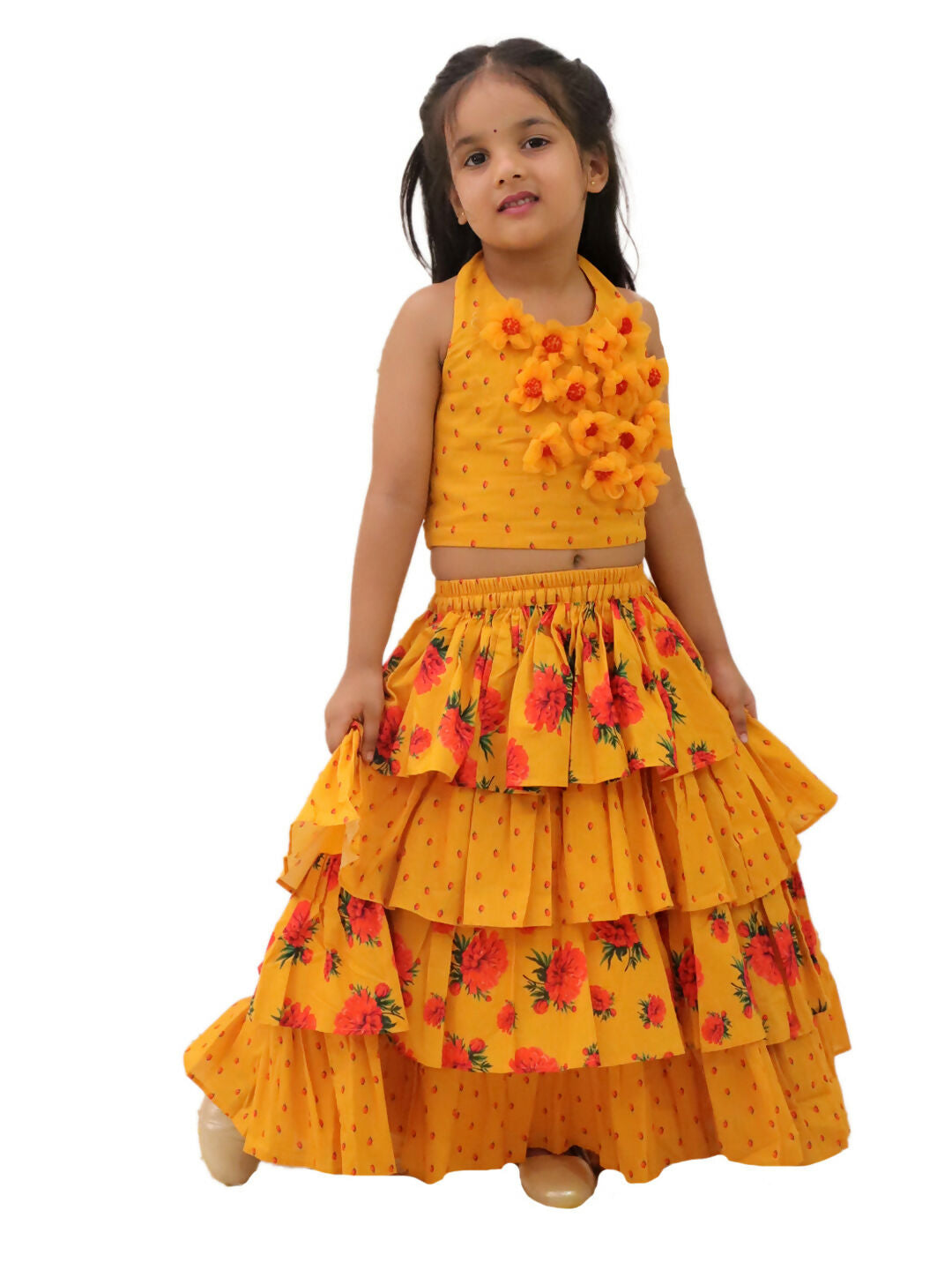 Lil Drama Genda Phool Mustard Choli and Lehanga Set For Girls