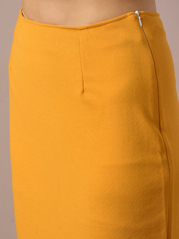 Myshka Women's Yellow Solid Knee Length Party Embellished Skirts - Distacart