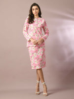 Thumbnail for Myshka Women's Pink Printed Round Neck Party Top With Skirt Co-ord set - Distacart