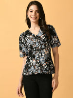 Thumbnail for Myshka Women's Black Printed Party Top - Distacart