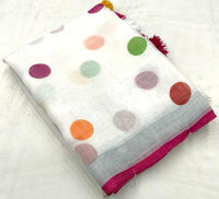 Thumbnail for White Pure Linen Ethnic Motifs Saree with Unstitched Blouse - A2M