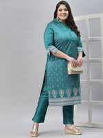 Thumbnail for Sztori Plus Size Floral Foil Printed Straight Kurta With Trouser - Distacart