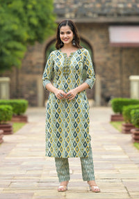 Thumbnail for NOZ2TOZ Women Green Printed Viscose Rayon Kurta, Pant And Dupatta Set