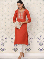 Thumbnail for Ode by House of Pataudi Ethnic Motifs Embroidered Straight Kurta - Distacart