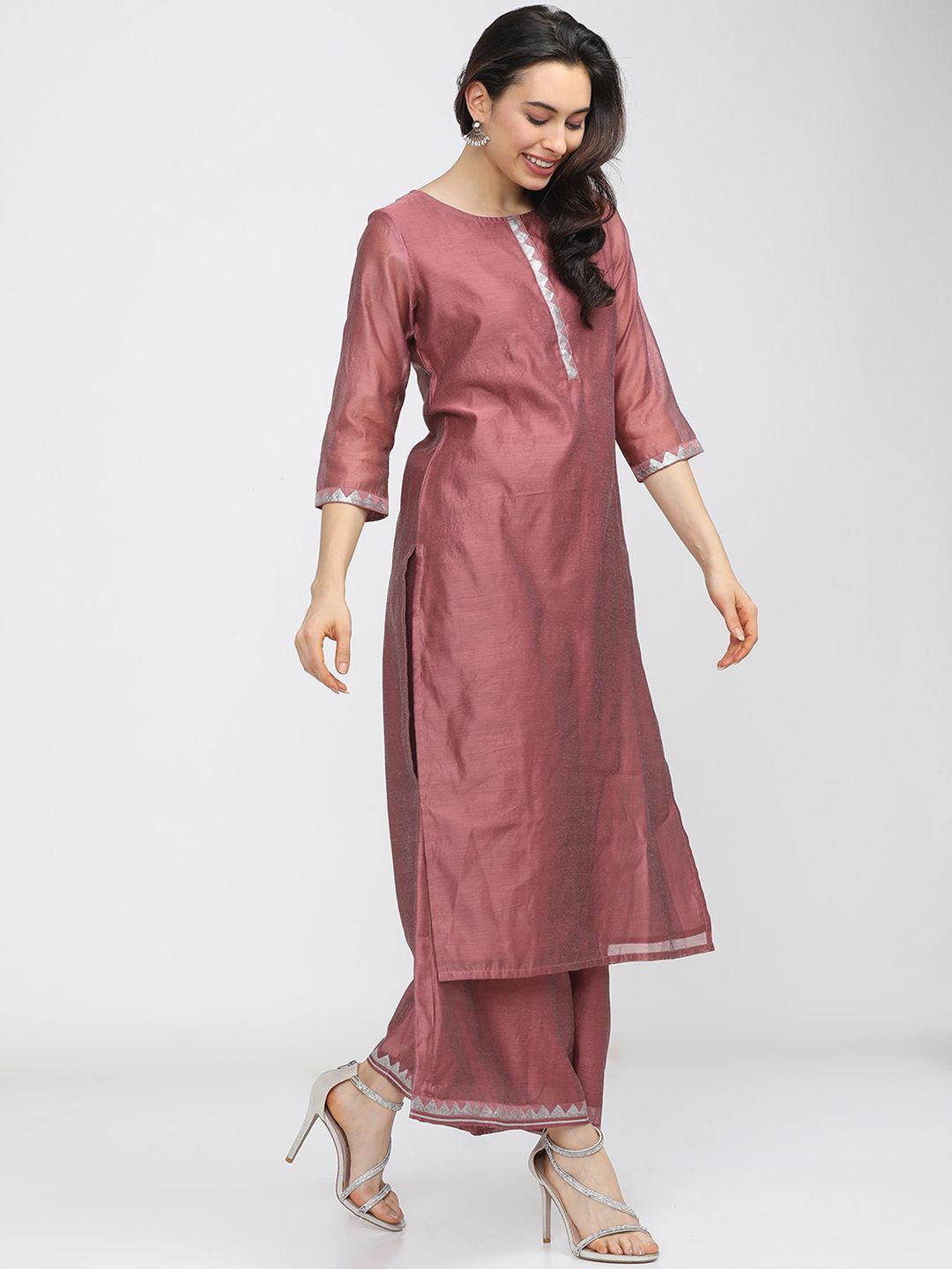 Vishudh Women Pink Regular Kurta with Palazzos & Dupatta - Distacart