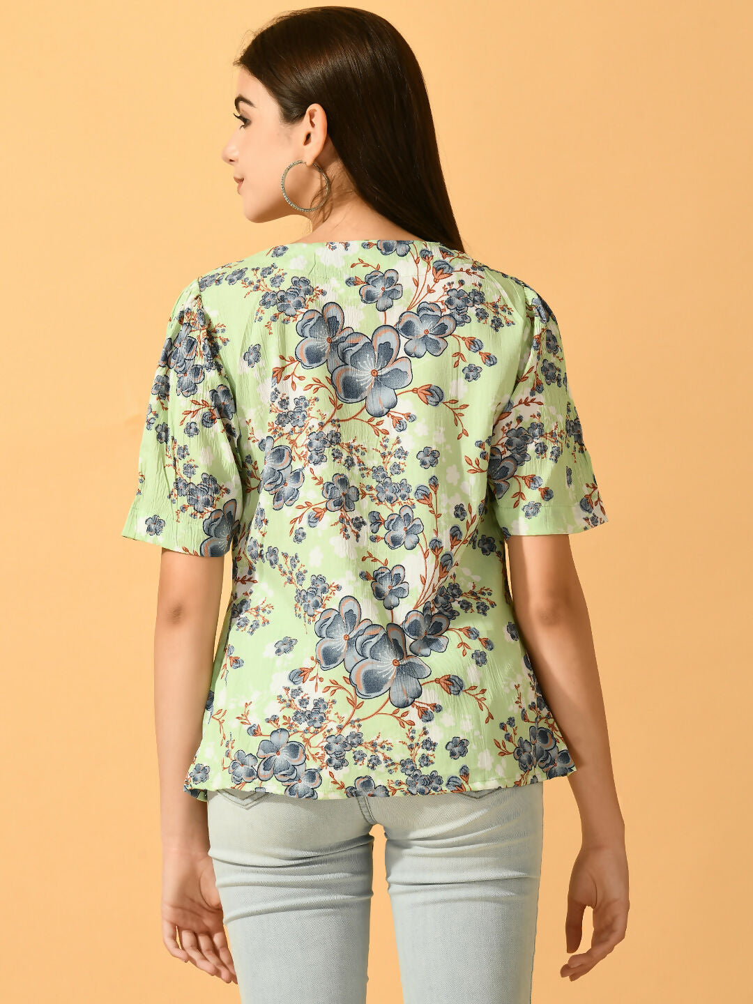 Myshka Women's Lime Green Printed Party Top - Distacart