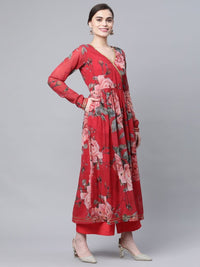 Thumbnail for Ahalyaa Women Red Georgette Digital Floral Printed Kurta Palazzo Set - Distacart