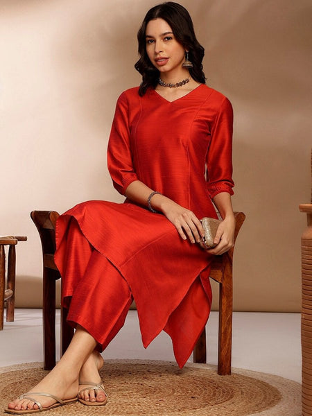 Anouk V-Neck Three-Quarter Sleeves A-Line Kurta With Palazzos - Distacart