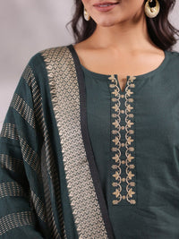 Thumbnail for Anubhutee Ethnic Motifs Emrboidered Sequined Pure Cotton Kurta with Trousers & Dupatta - Distacart