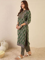 Thumbnail for Indo Era Women Floral Printed Regular Sequinned Detail Pure Cotton Kurta with Trousers